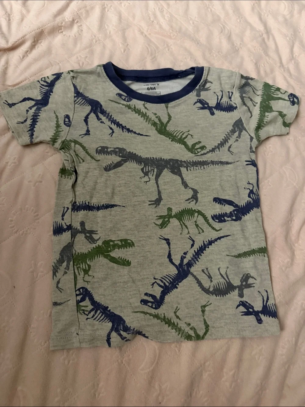 Kids Dinosaur Pajama Set in Heather Gray with Blue & Green Prints